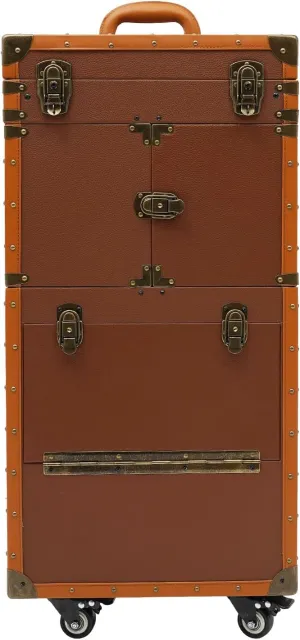 Beauty Salon Luggage, Makeup Organizer Rolling Makeup Hairdressing Train Case Cosmetic Travel Organizer Tool Box, Portable Lockable Salon Cart Travel Cosmetology Case on Wheels (Coffee Color)