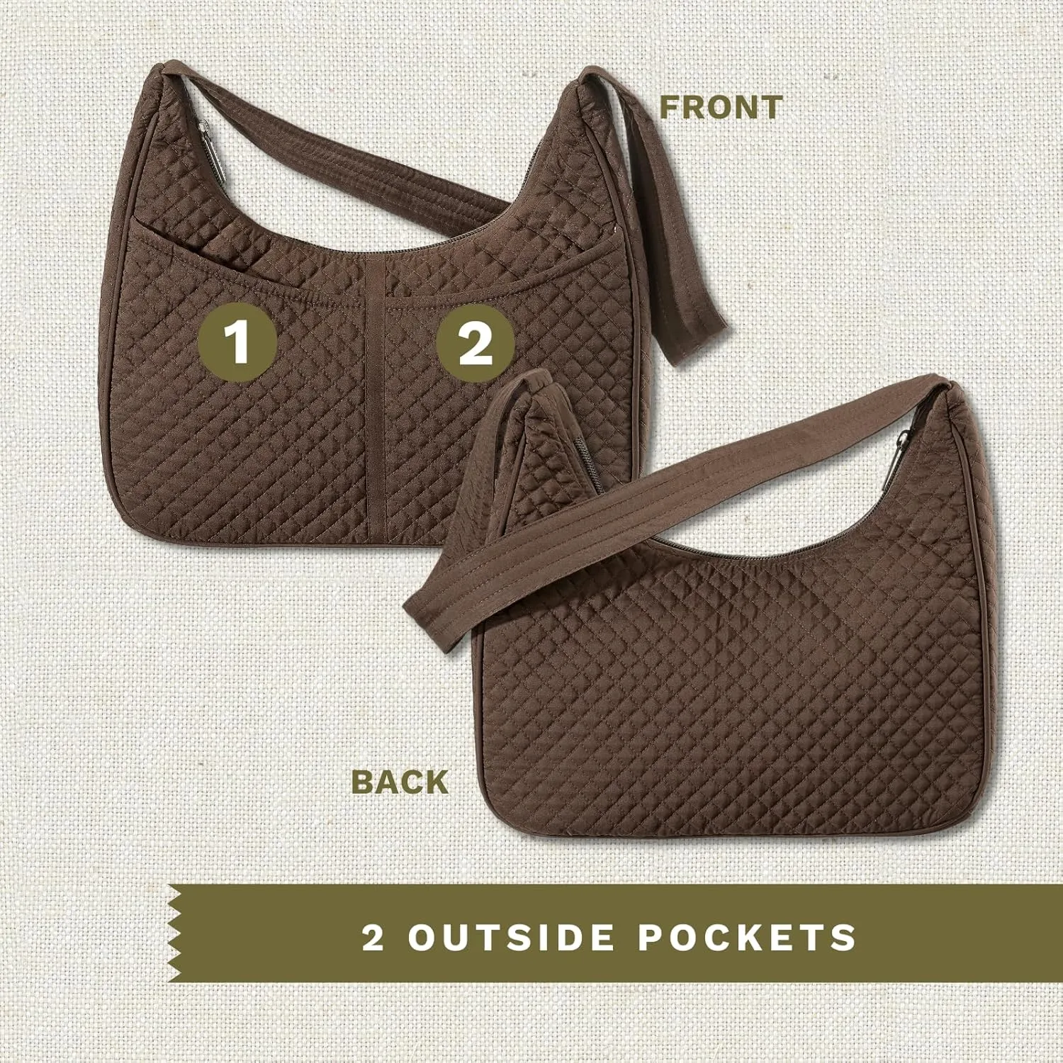 Bella Taylor Blakely - Hobo Shoulder Bag for Women - Lightweight Quilted Fabric Purse with Pockets