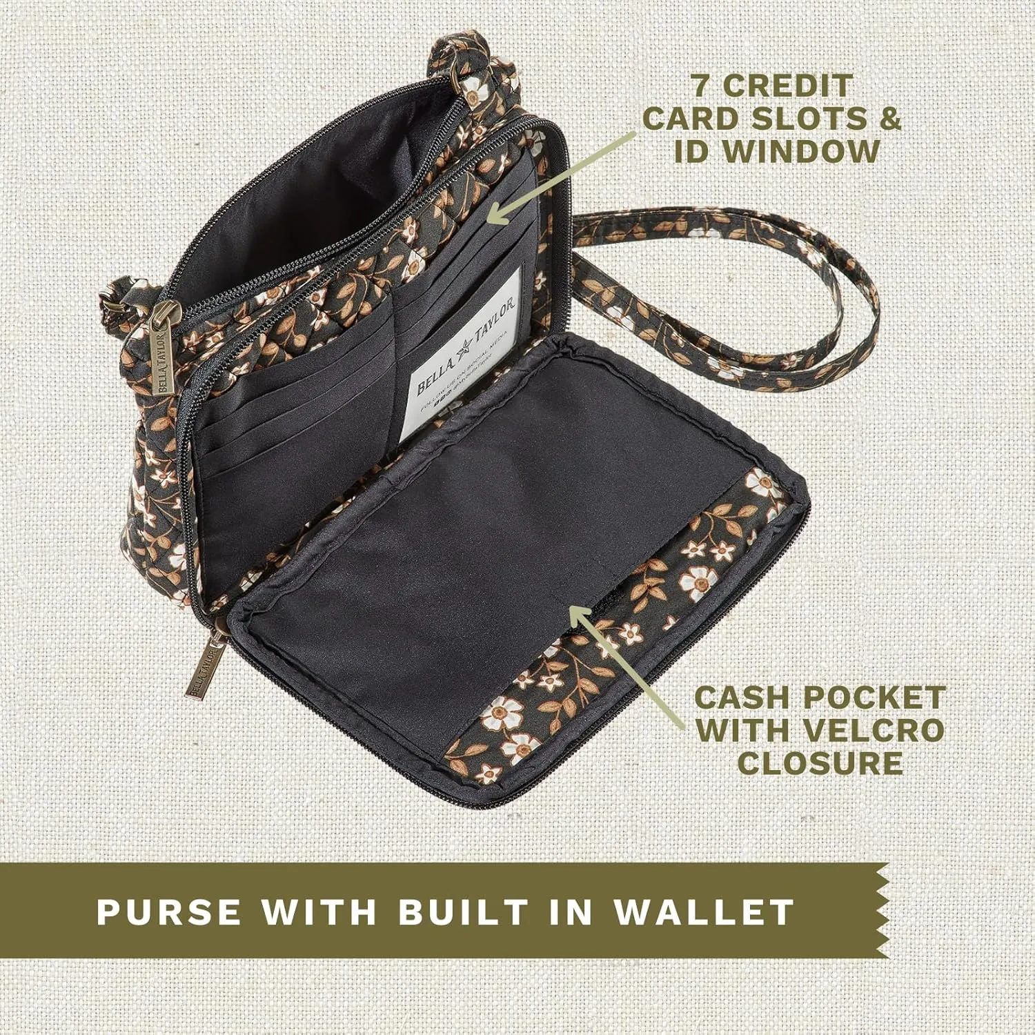 Bella Taylor Essentials Crossbody Purse with Built In Wallet