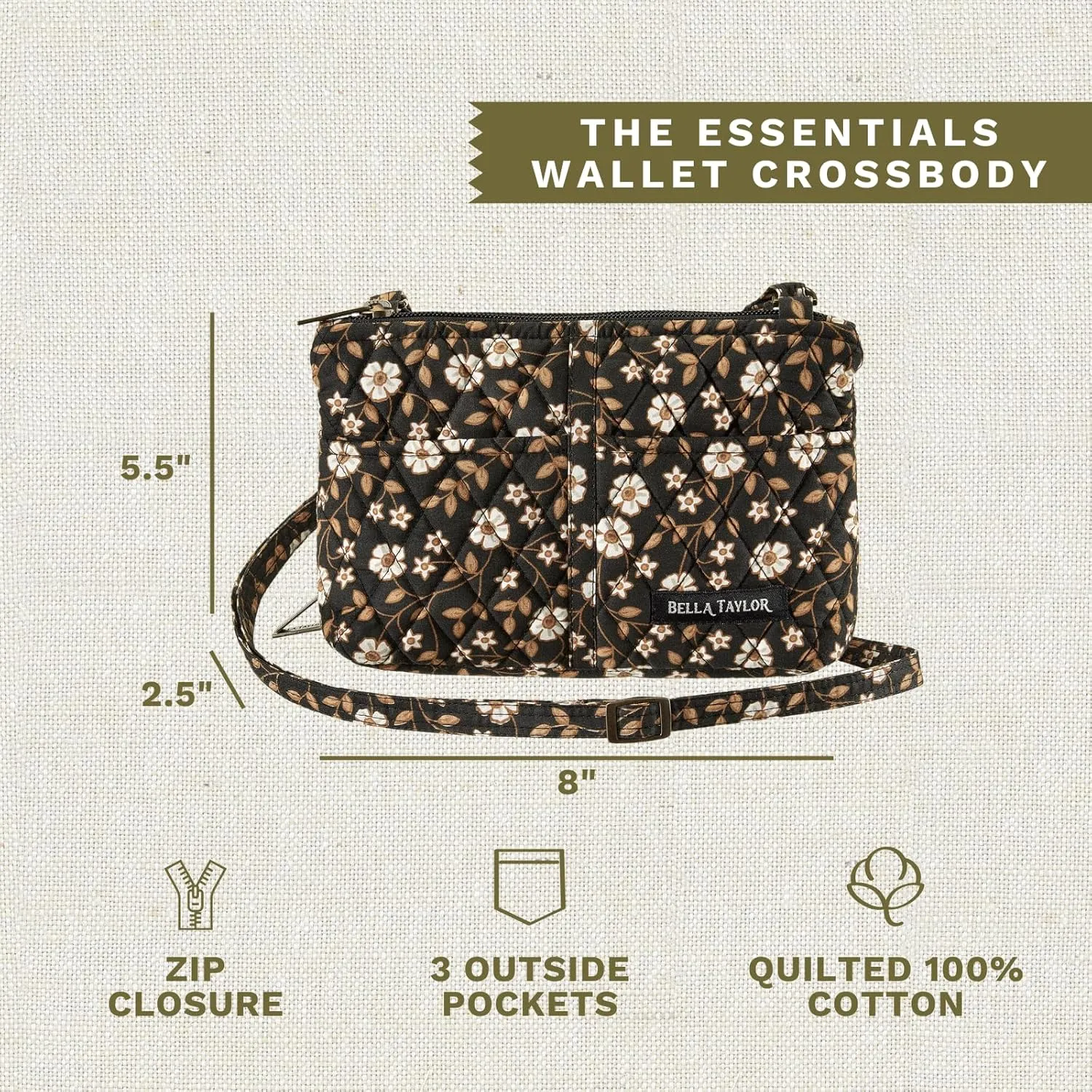 Bella Taylor Essentials Crossbody Purse with Built In Wallet