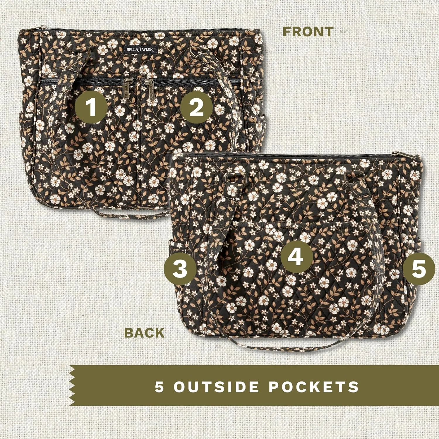 Bella Taylor Everyday Tote | Lightweight Quilted Fabric Handbags for Women