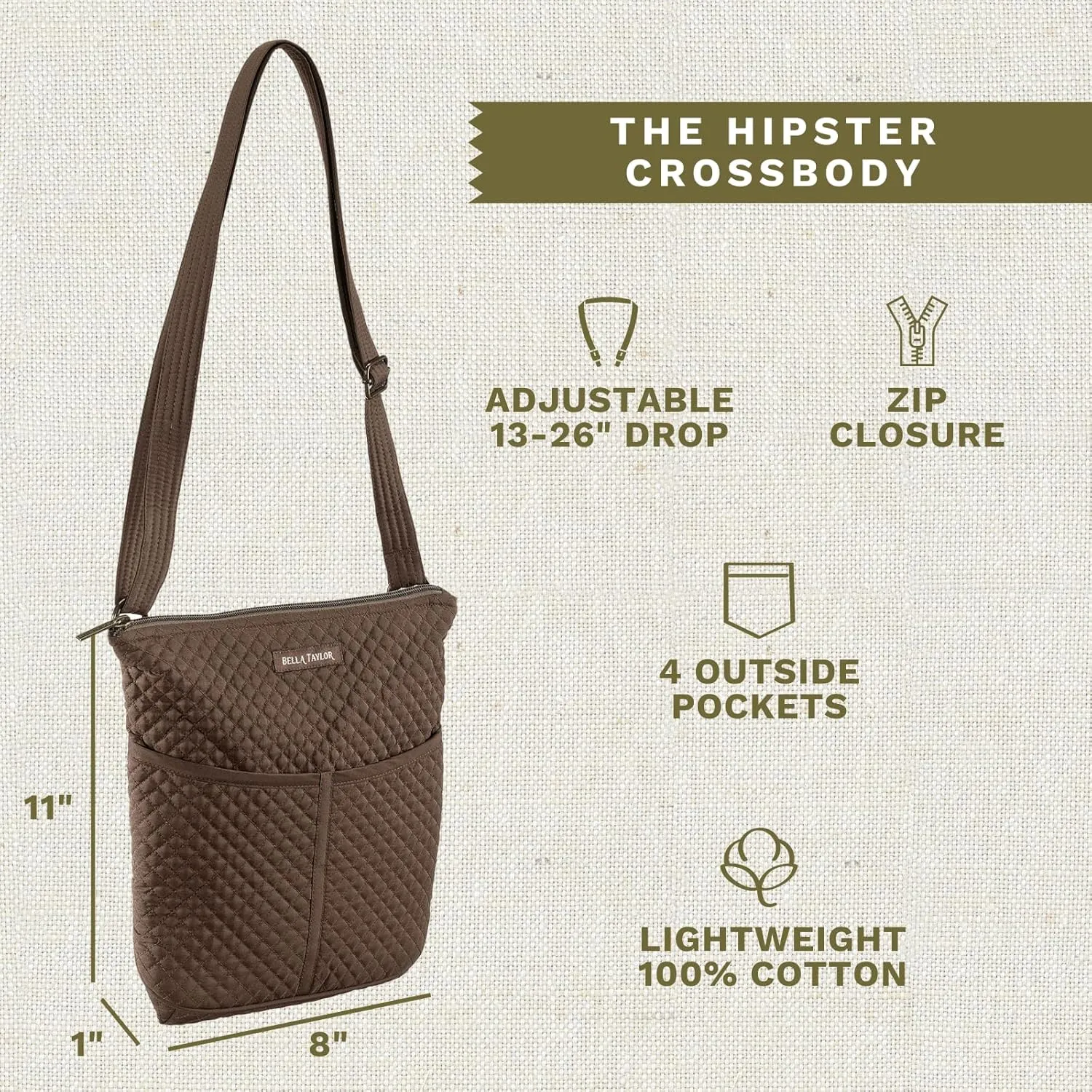 Bella Taylor Hipster Crossbody Purse for Women | Medium Size Shoulder Bag with Adjustable Strap