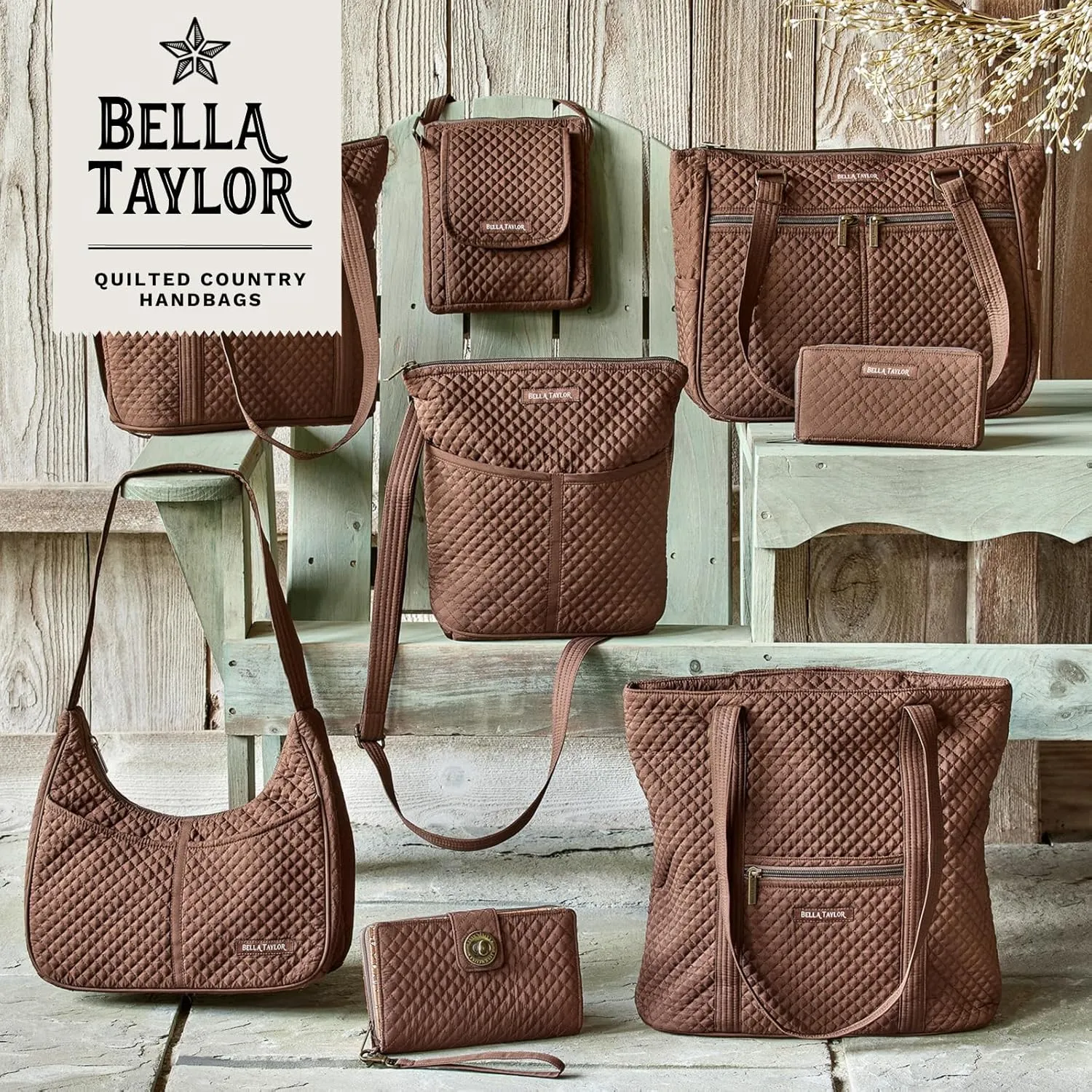 Bella Taylor Quilted Duffle Bag for Women, Large Carry On Travel Weekend Bag, Quilted Chocolate Brown Microfiber