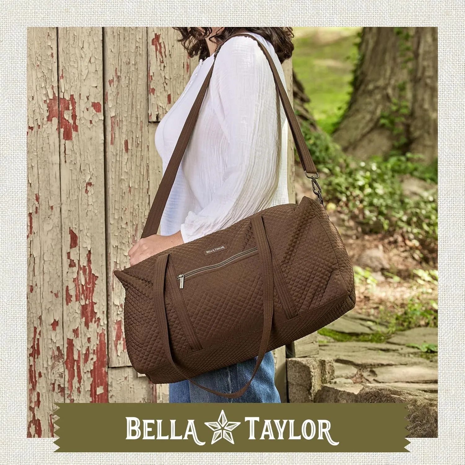 Bella Taylor Quilted Duffle Bag for Women, Large Carry On Travel Weekend Bag, Quilted Chocolate Brown Microfiber