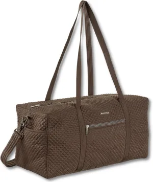Bella Taylor Quilted Duffle Bag for Women, Large Carry On Travel Weekend Bag, Quilted Chocolate Brown Microfiber