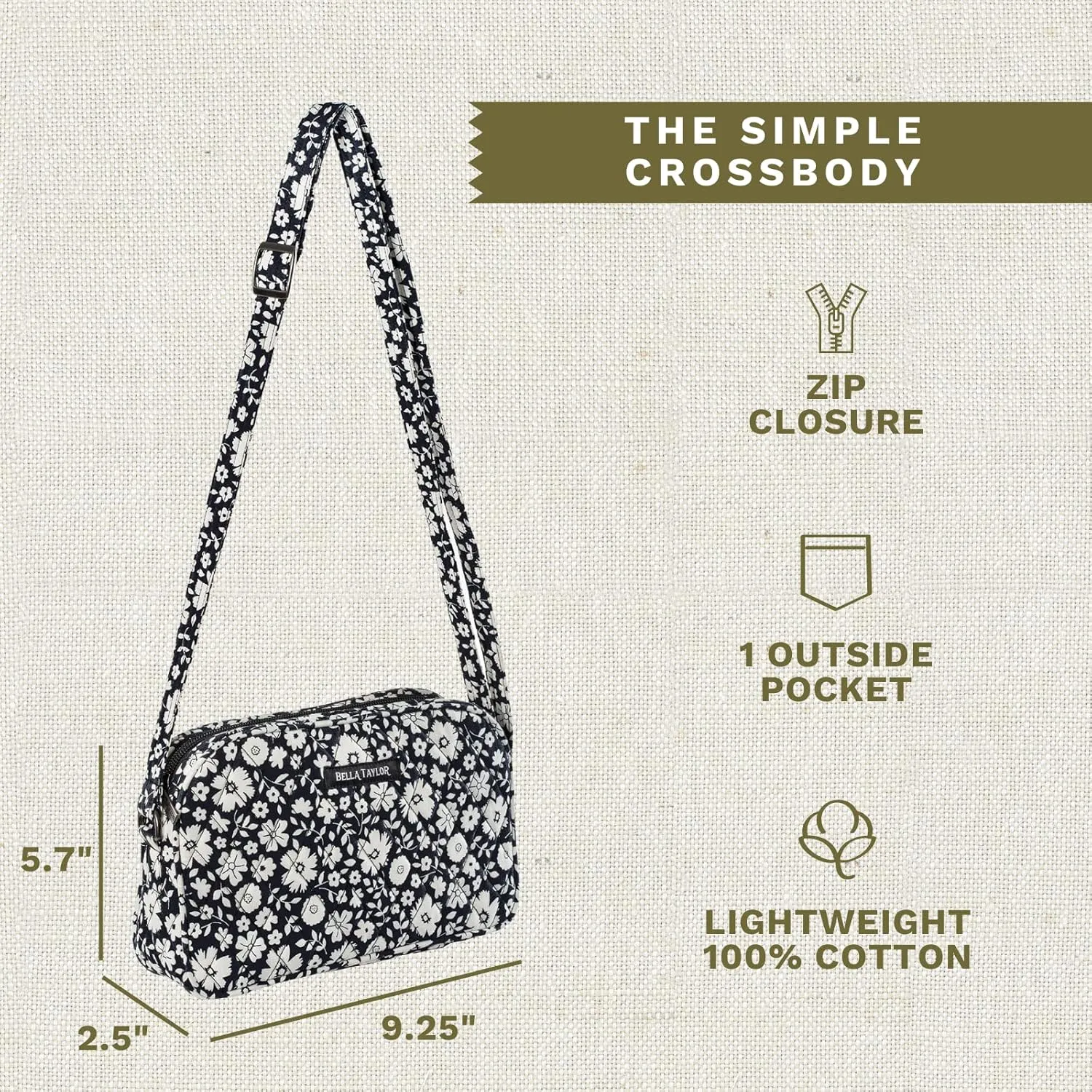 Bella Taylor Simple Crossbody Purse for Women, Small Shoulder Handbag