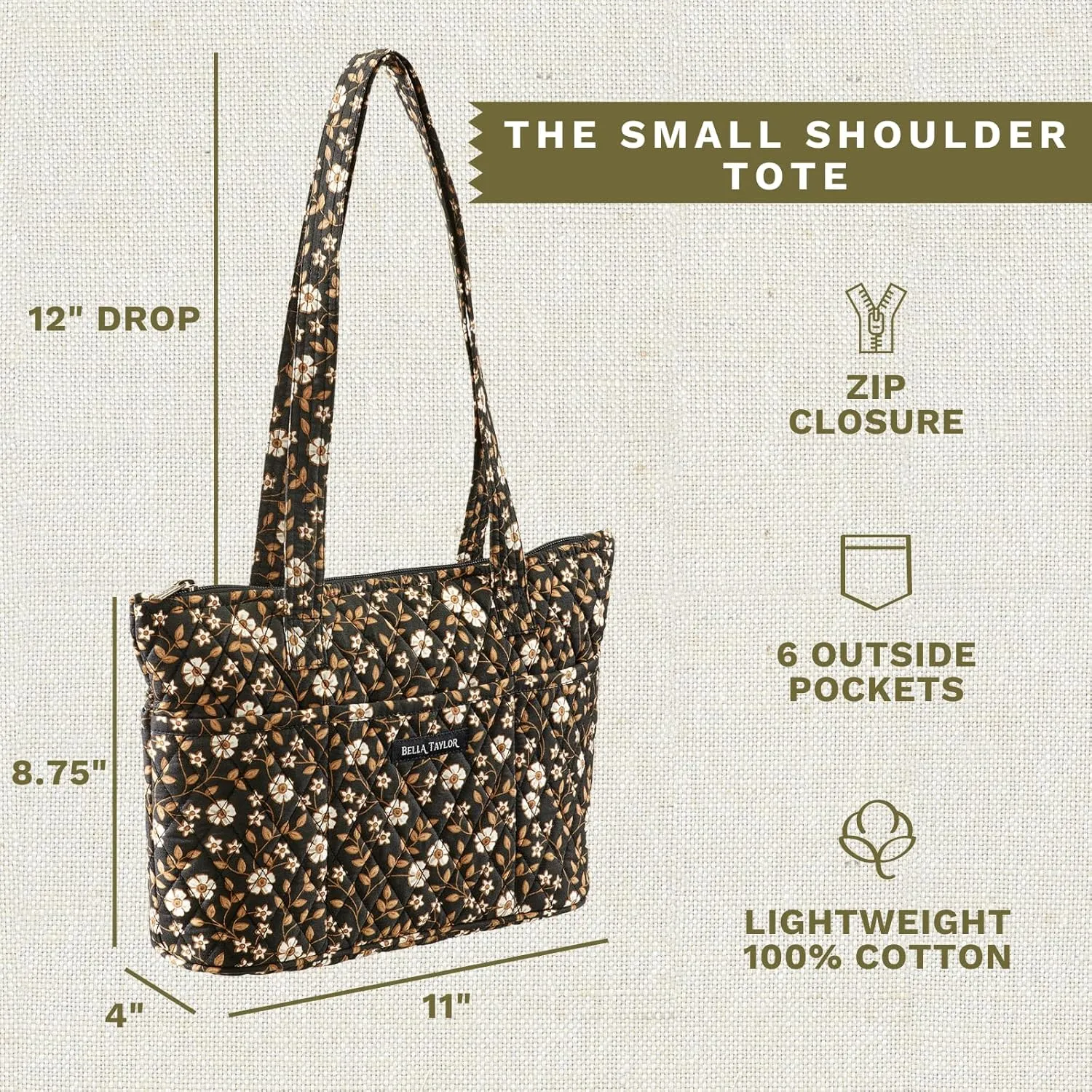 Bella Taylor Small Tote | Lightweight Quilted Fabric Purses for Women