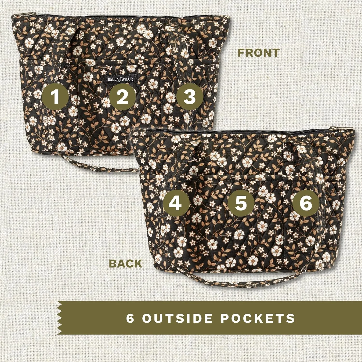 Bella Taylor Small Tote | Lightweight Quilted Fabric Purses for Women