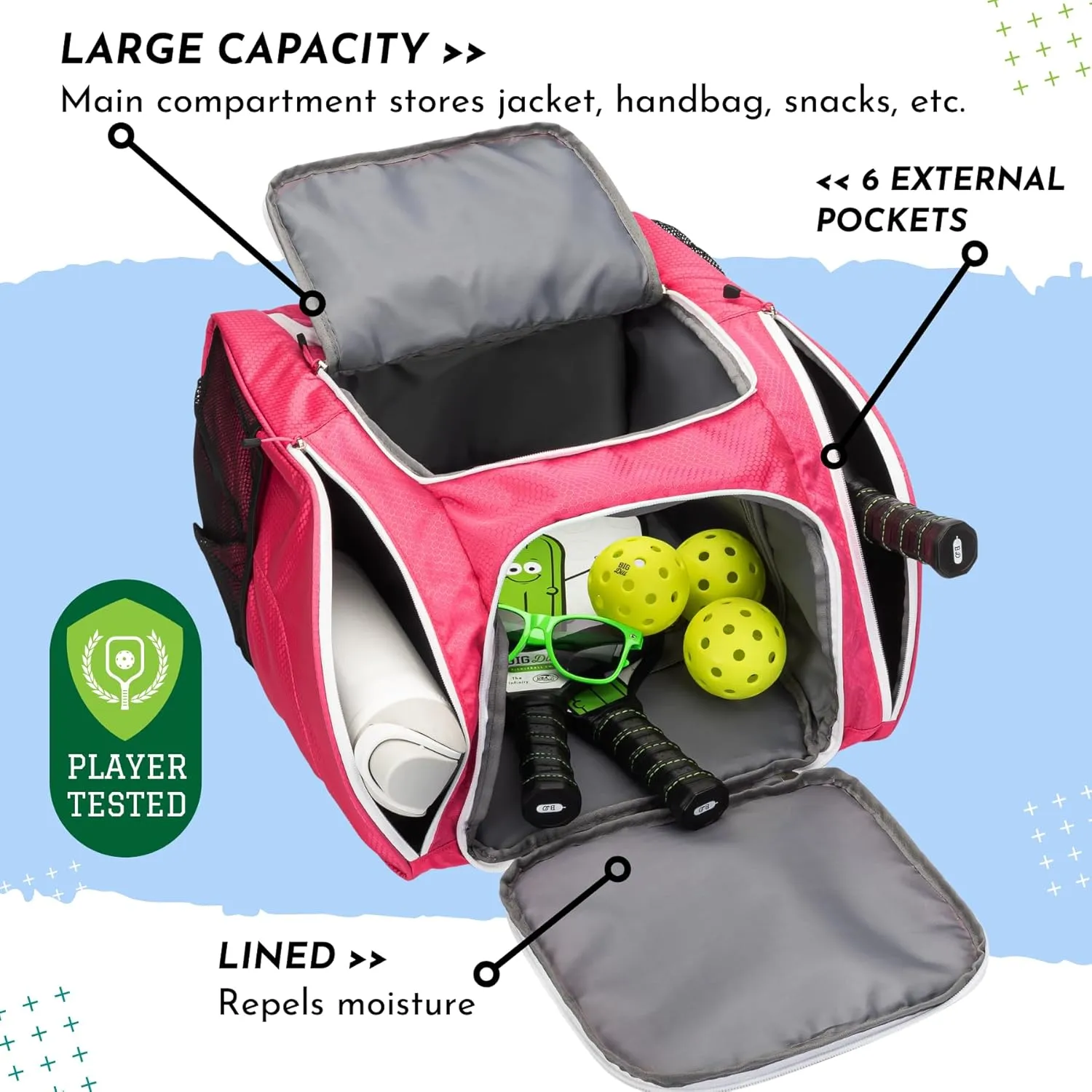 Big Dill Pickleball Backpack | Large Pickleball Bag with Shoe Compartment for 8  Paddles & Accessories, Insulated Pocket