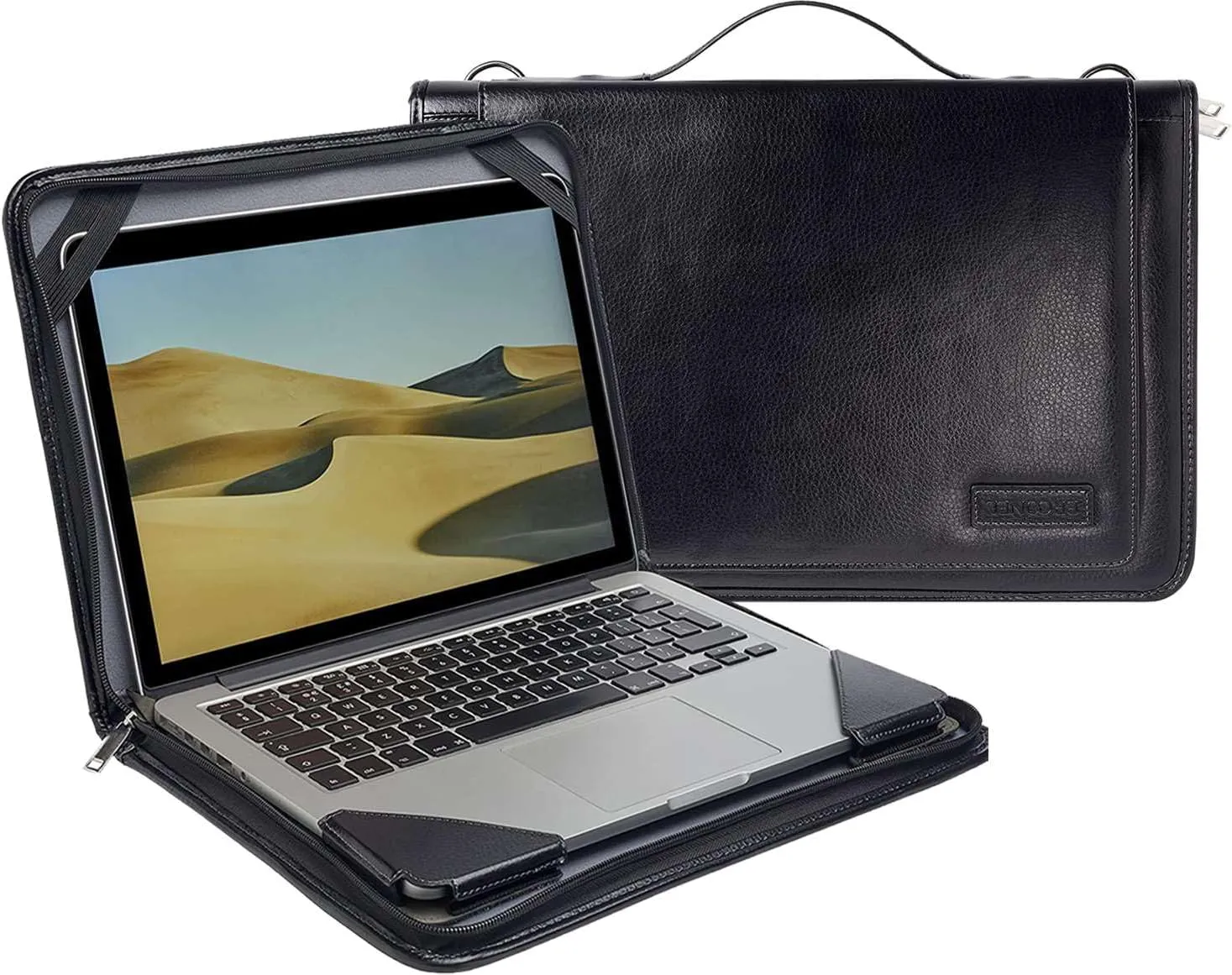 Black Leather Laptop Messenger Case - Compatible with MSI Prestige 13 AI Evo A1MG 13.3" Laptop