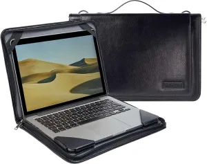 Black Leather Laptop Messenger Case - Compatible with MSI Prestige 13 AI Evo A1MG 13.3" Laptop