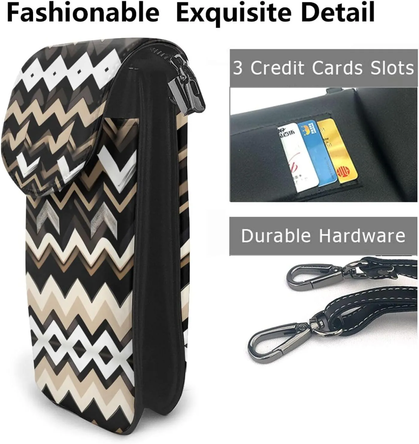 Black White Tan Zigzag Lightweight Small Crossbody Bags Cell Phone Purses Travel Pouch Shoulder Bag For Women