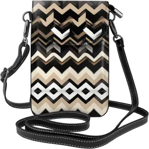 Black White Tan Zigzag Lightweight Small Crossbody Bags Cell Phone Purses Travel Pouch Shoulder Bag For Women