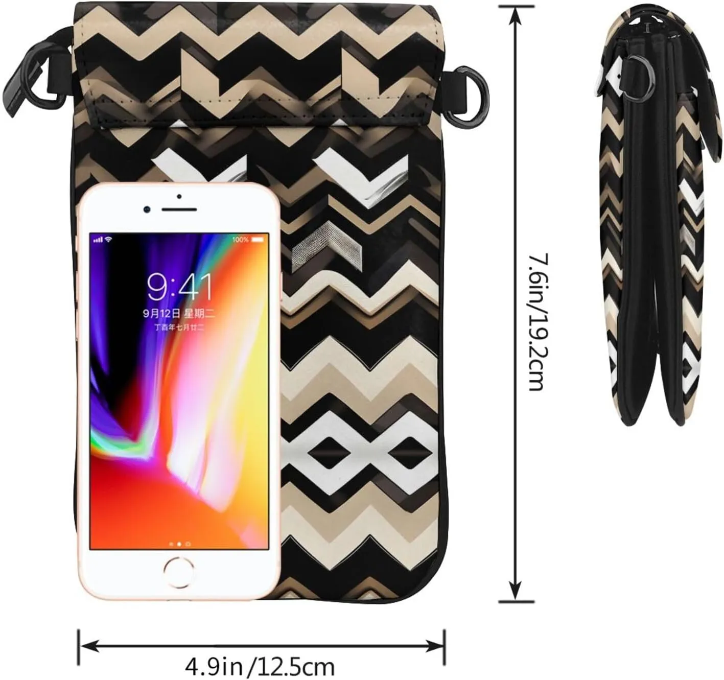 Black White Tan Zigzag Lightweight Small Crossbody Bags Cell Phone Purses Travel Pouch Shoulder Bag For Women