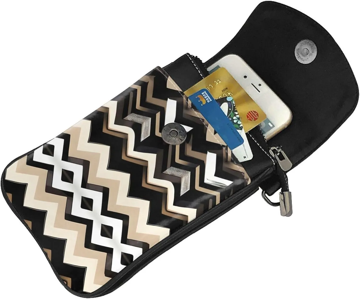 Black White Tan Zigzag Lightweight Small Crossbody Bags Cell Phone Purses Travel Pouch Shoulder Bag For Women
