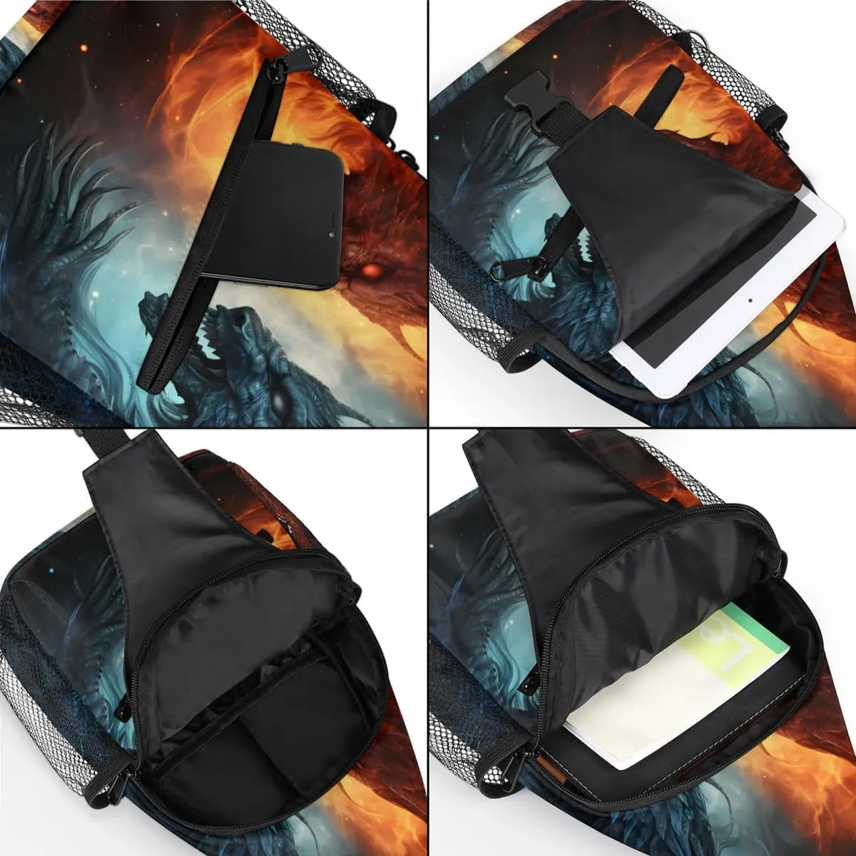 Blue And Red Fiery Dragons Sling Bag for Women Men, Waterproof Crossbody Sling Backpack Travel Outdoor Sports Chest Bag