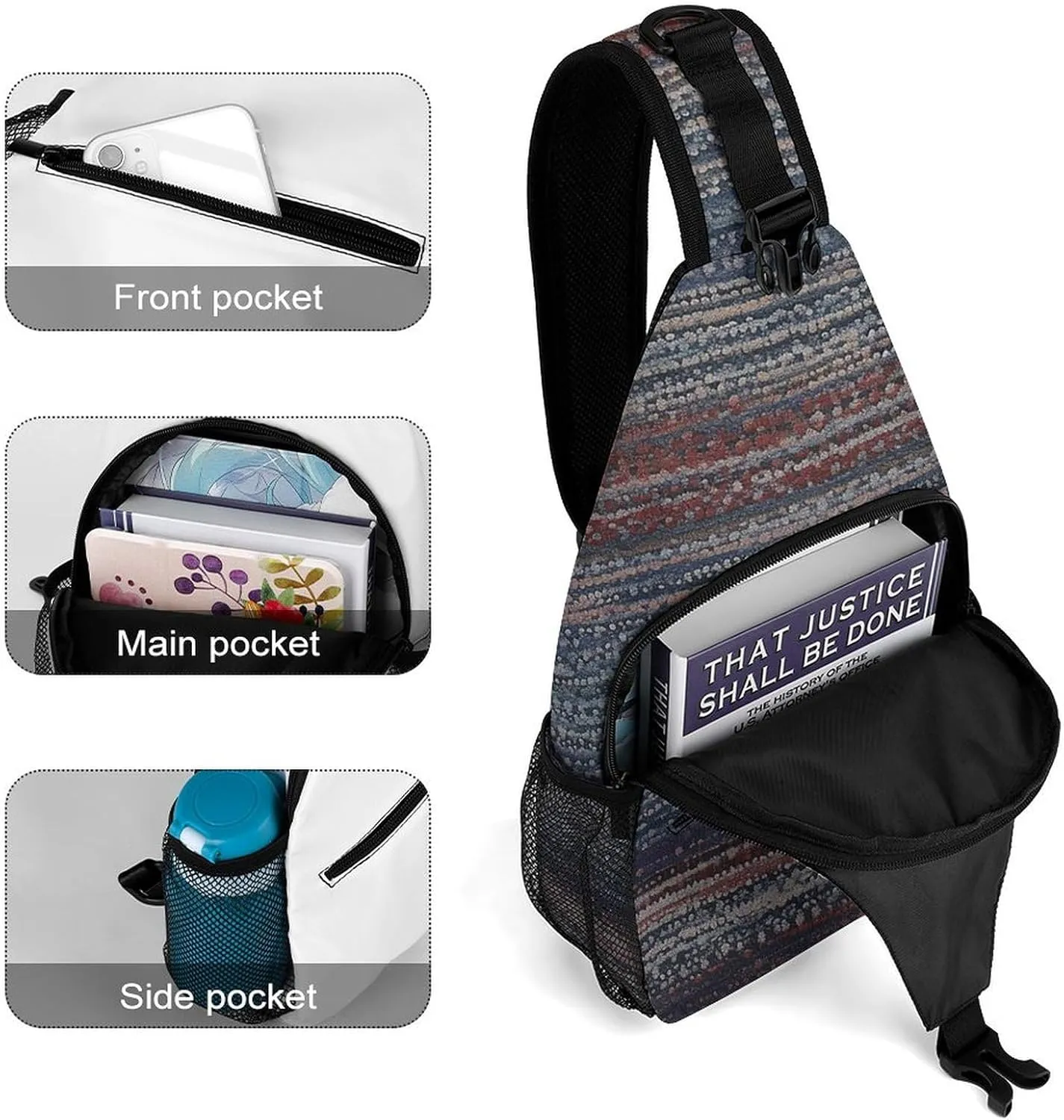 Blue Gray Texture Sling Backpack Fashion Crossbody Sling Bag for Women Men Chest Bag for Travel Hiking