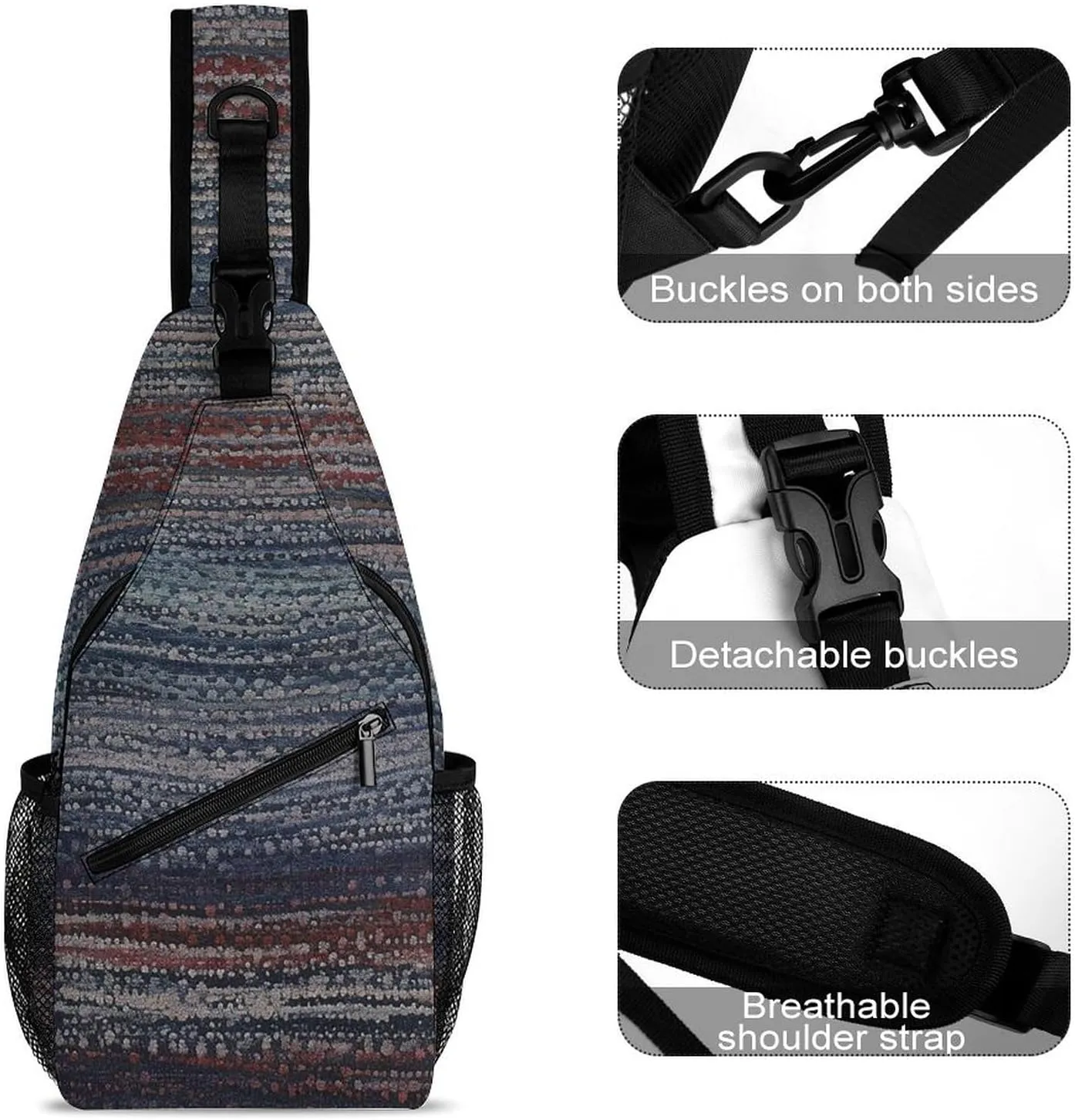 Blue Gray Texture Sling Backpack Fashion Crossbody Sling Bag for Women Men Chest Bag for Travel Hiking