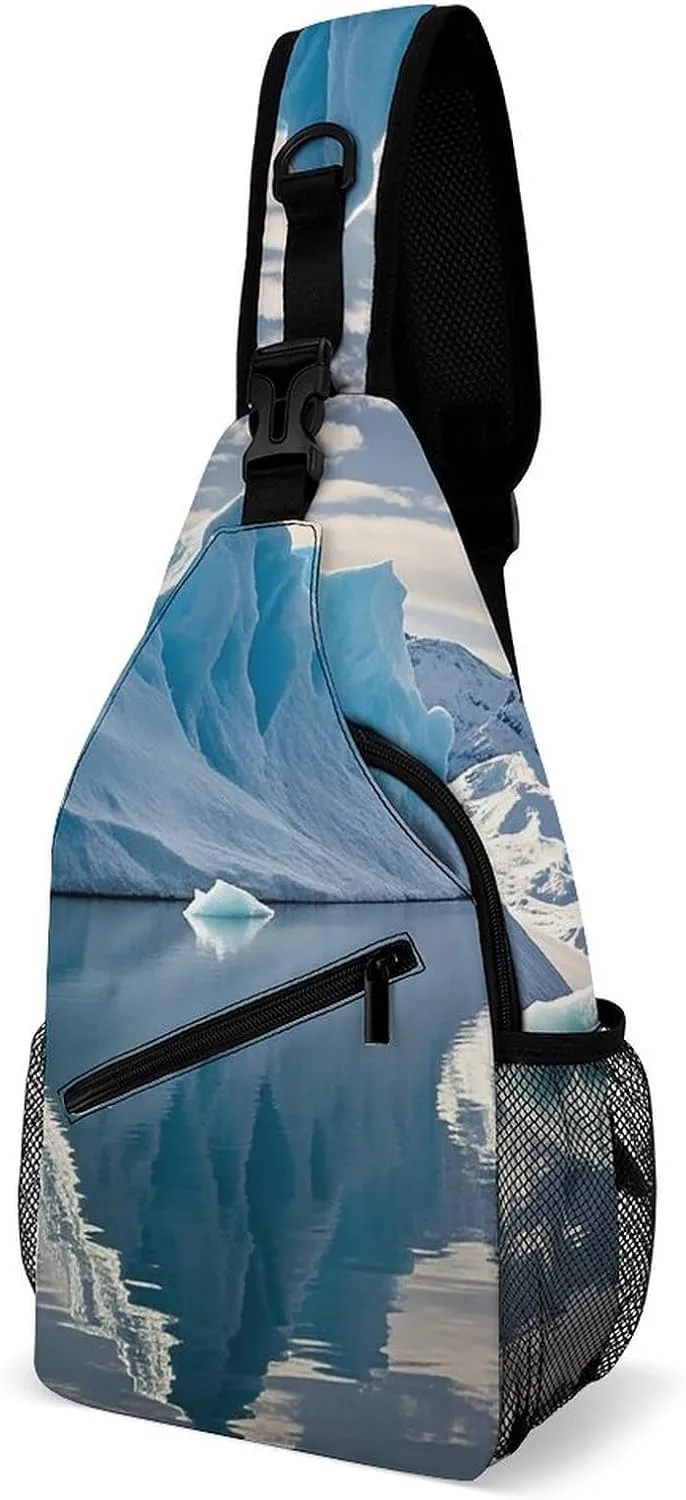 Blue Iceberg Crossbody Sling Bag for Women Men Sling Backpack Travel Chest Bag Pack Man Purse Shoulder Bags Daypack for Travel Hiking Cycling