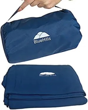 BlueHills Ultra Compact Travel Blanket Pillow in Portable Bag Case with Hand Luggage Belt & Backpack Clip Premium Cozy Soft Compact Pack Large Blanket for Airplane Flight Layover - Navy Blue C001