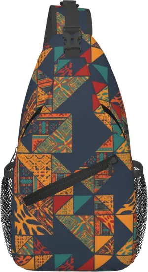 Boho Abstarct African Pattern Sling Backpack Crossbody Bag, Chest Bag Daypack for Outdoors Hiking Traveling