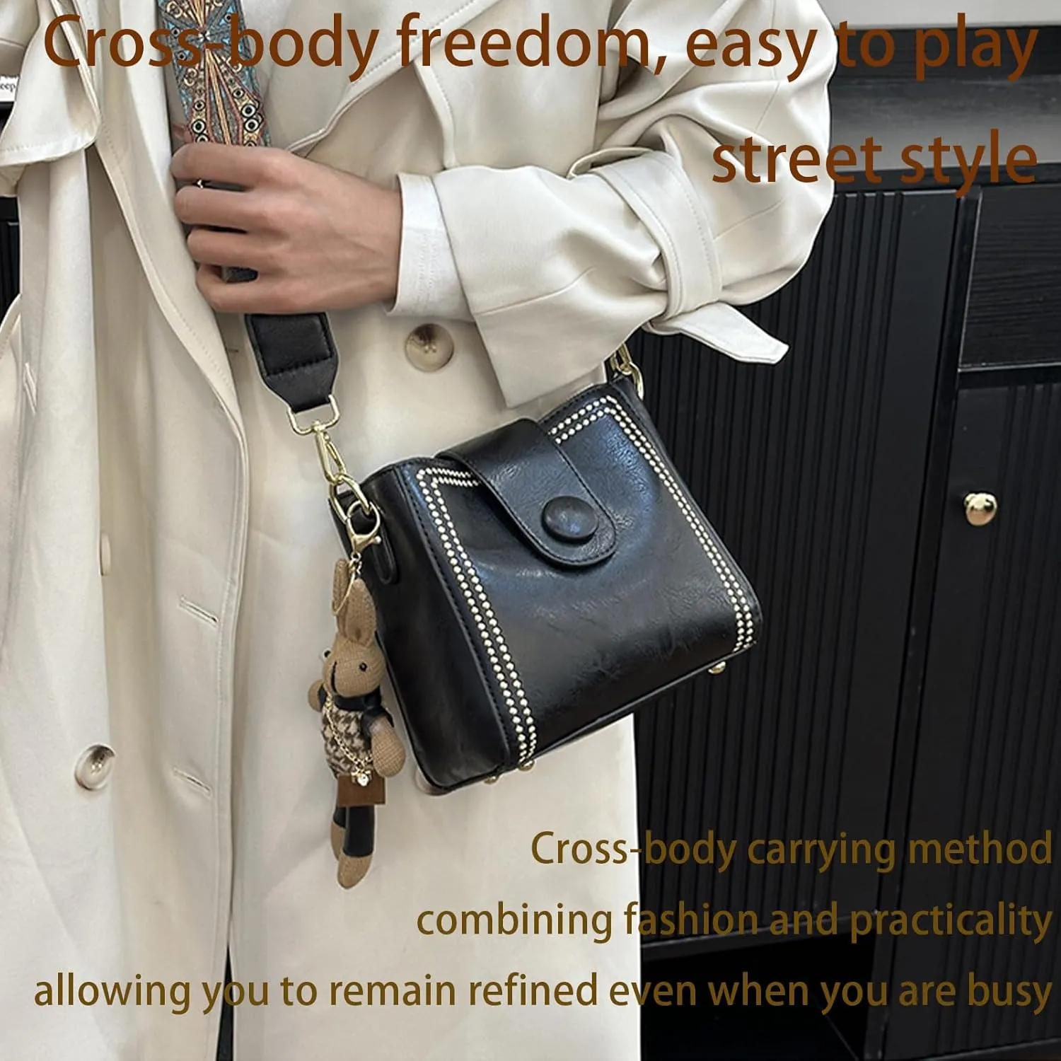 Bootara Bucket Bag,Bootara Women'S Vintage Bunny Charm Bucket Bag – Convertible Shoulder/Crossbody
