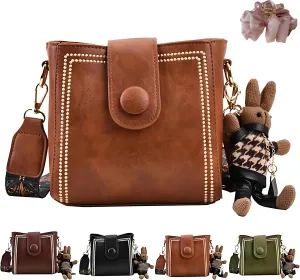 Bootara Bucket Bag,Bootara Women'S Vintage Bunny Charm Bucket Bag – Convertible Shoulder/Crossbody