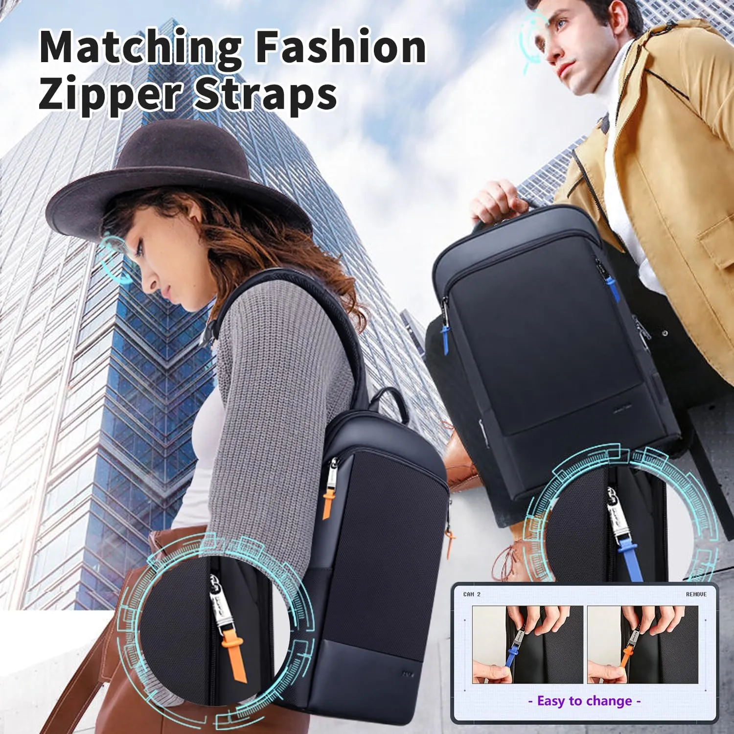 BOPai Slim Laptop Thin Business Backpack 15-15.6 inch with Bottle Holder USB Charging Professional for Men Water Resistant College Notebook Work Office Anti Theft Smart Computer Light Back pack Black
