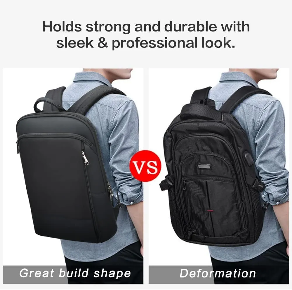 BOPai Slim Laptop Thin Business Backpack 15-15.6 inch with Bottle Holder USB Charging Professional for Men Water Resistant College Notebook Work Office Anti Theft Smart Computer Light Back pack Black