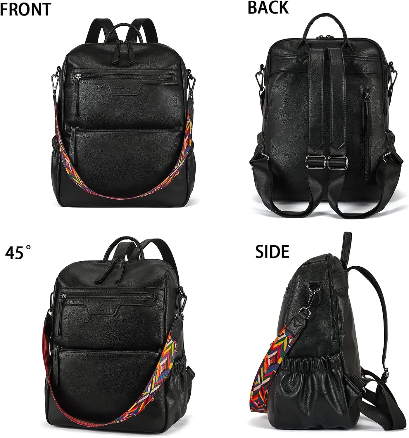 BOSTANTEN Backpack Purse for Women Fashion Designer Travel Backpack Leather Convertible Shoulder Bags Casual Daypack Black