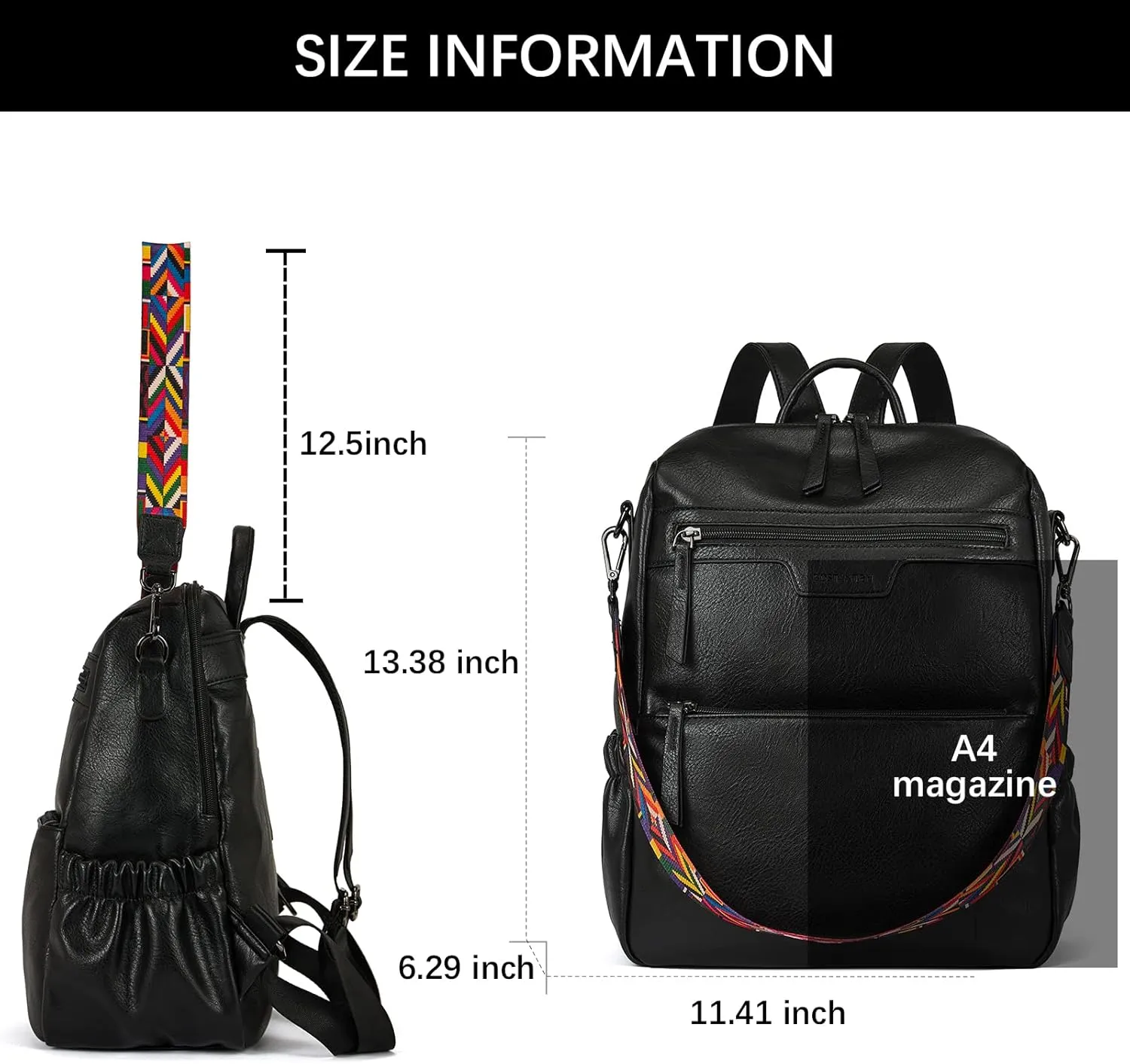 BOSTANTEN Backpack Purse for Women Fashion Designer Travel Backpack Leather Convertible Shoulder Bags Casual Daypack Black