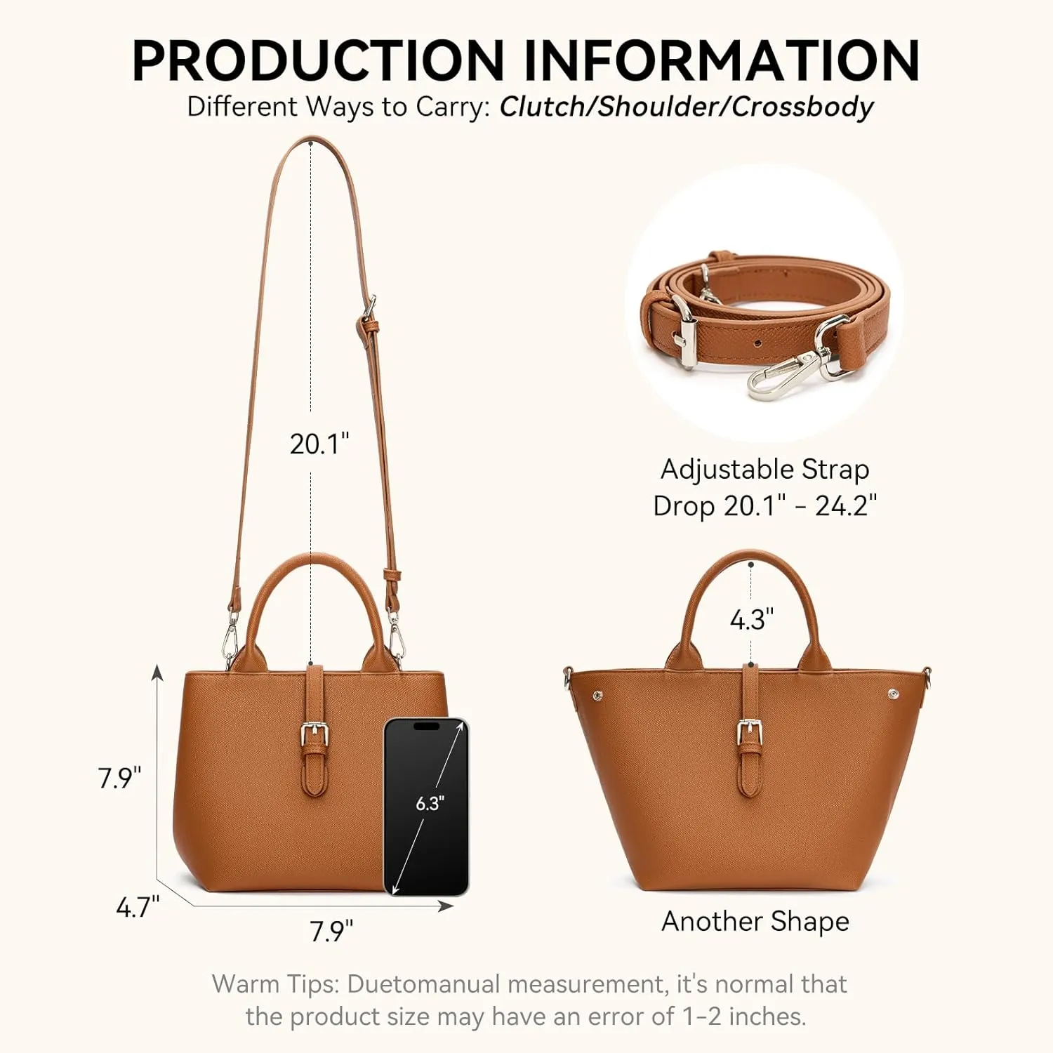 BOSTANTEN Satchel Bag for Women- Adjustable Shape, 3-Way Carry Convertible Vegan Leather Tote for Work Travel