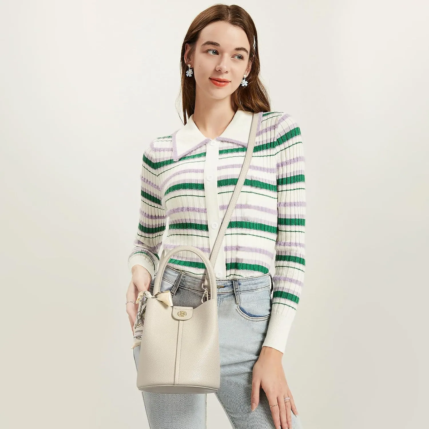 BOSTANTEN Small Crossbody Bags for Women Vegan Leather Mini Bucket Handbag Removable Shoulder Strap