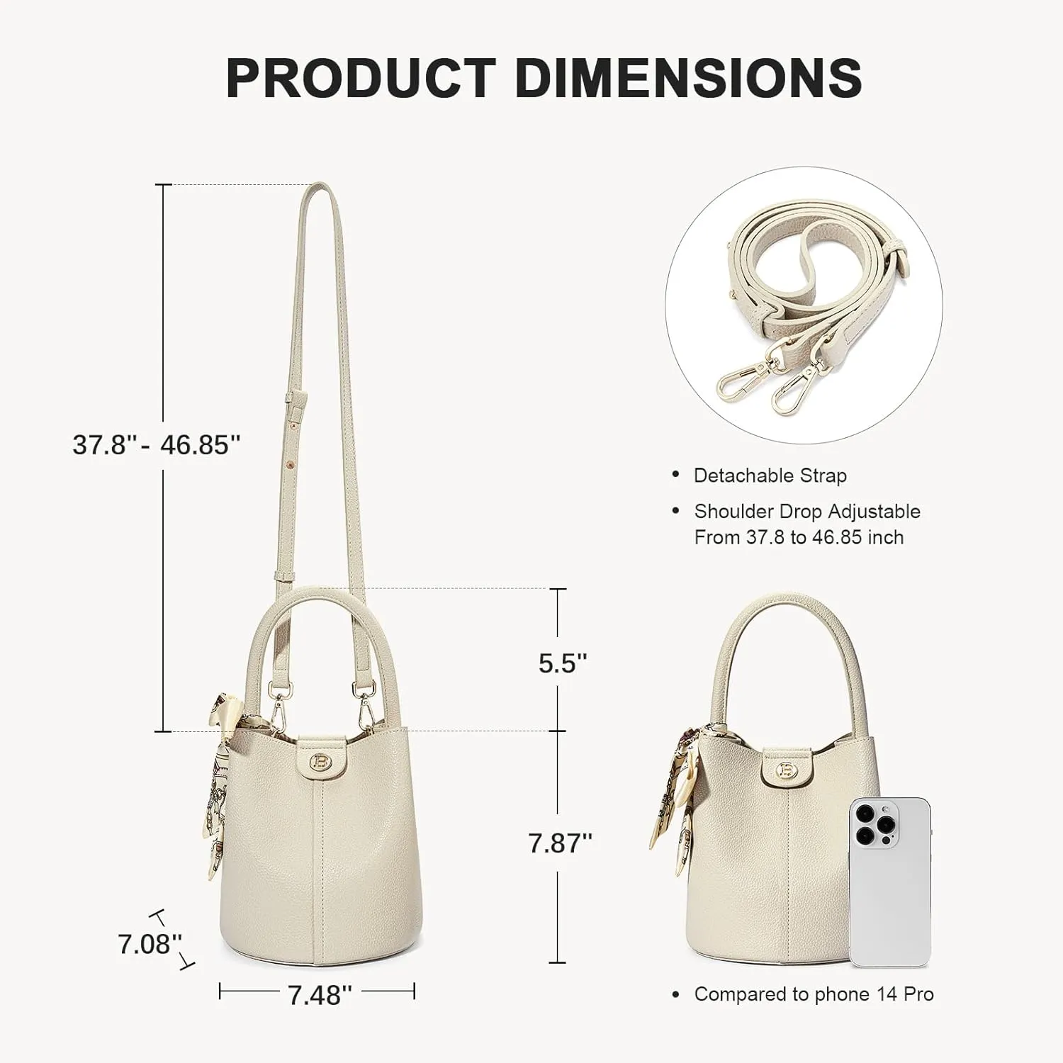 BOSTANTEN Small Crossbody Bags for Women Vegan Leather Mini Bucket Handbag Removable Shoulder Strap
