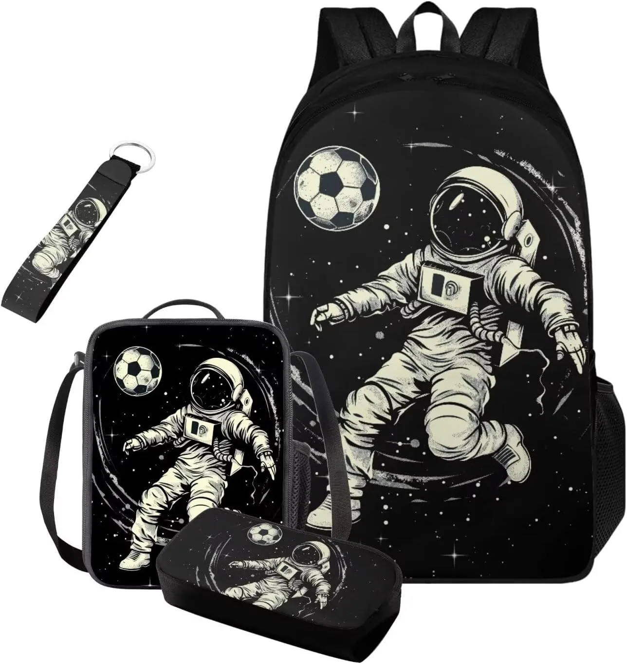 Boys School Bags for 8-9 with Lunch Box Bag Also 4 Pieces Astronaut Soccer Backpack for Boys for School Lightweight Bookbag for Teenage Kids Large Capacity for School Travel
