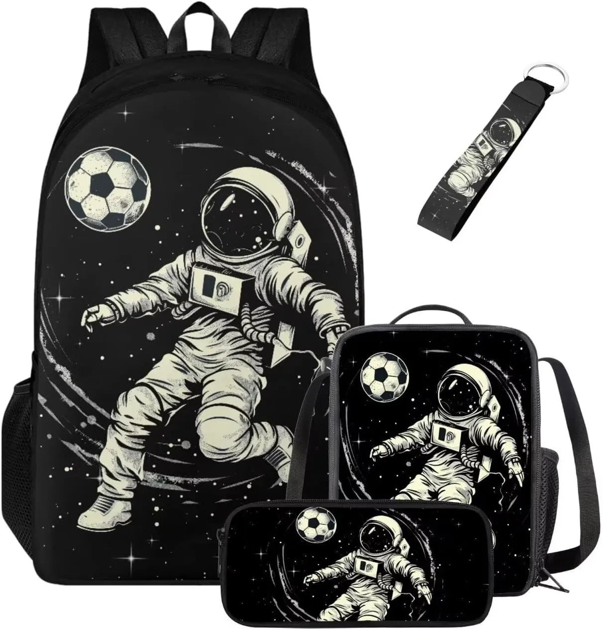 Boys School Bags for 8-9 with Lunch Box Bag Also 4 Pieces Astronaut Soccer Backpack for Boys for School Lightweight Bookbag for Teenage Kids Large Capacity for School Travel
