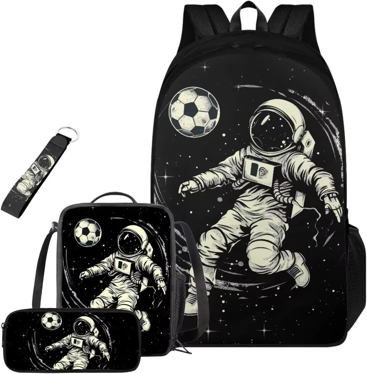 Boys School Bags for 8-9 with Lunch Box Bag Also 4 Pieces Astronaut Soccer Backpack for Boys for School Lightweight Bookbag for Teenage Kids Large Capacity for School Travel