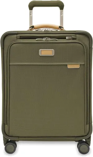 Briggs & Riley 21" Global Carry On Expandable Spinner - Luggage for International Travel, Suitcases with Wheels, Softside Rolling Bag for Men & Women, Self-Repairing Zipper- Baseline Collection, Olive