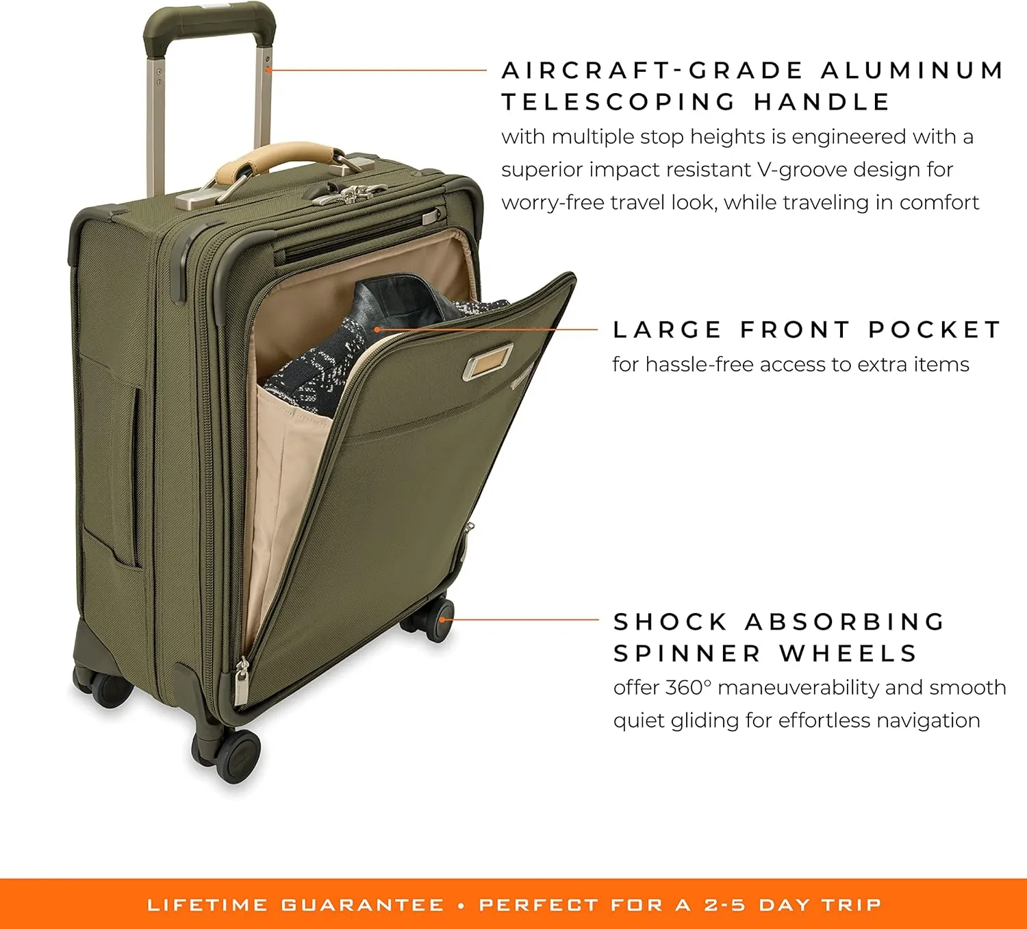 Briggs & Riley 21" Global Carry On Expandable Spinner - Luggage for International Travel, Suitcases with Wheels, Softside Rolling Bag for Men & Women, Self-Repairing Zipper- Baseline Collection, Olive