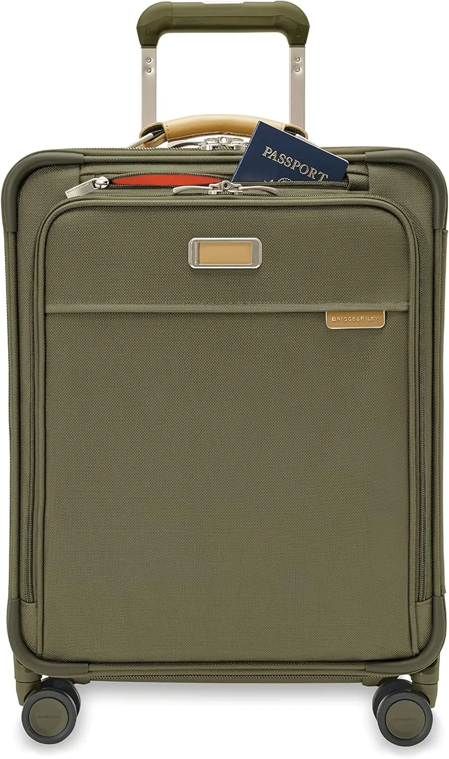 Briggs & Riley 21" Global Carry On Expandable Spinner - Luggage for International Travel, Suitcases with Wheels, Softside Rolling Bag for Men & Women, Self-Repairing Zipper- Baseline Collection, Olive