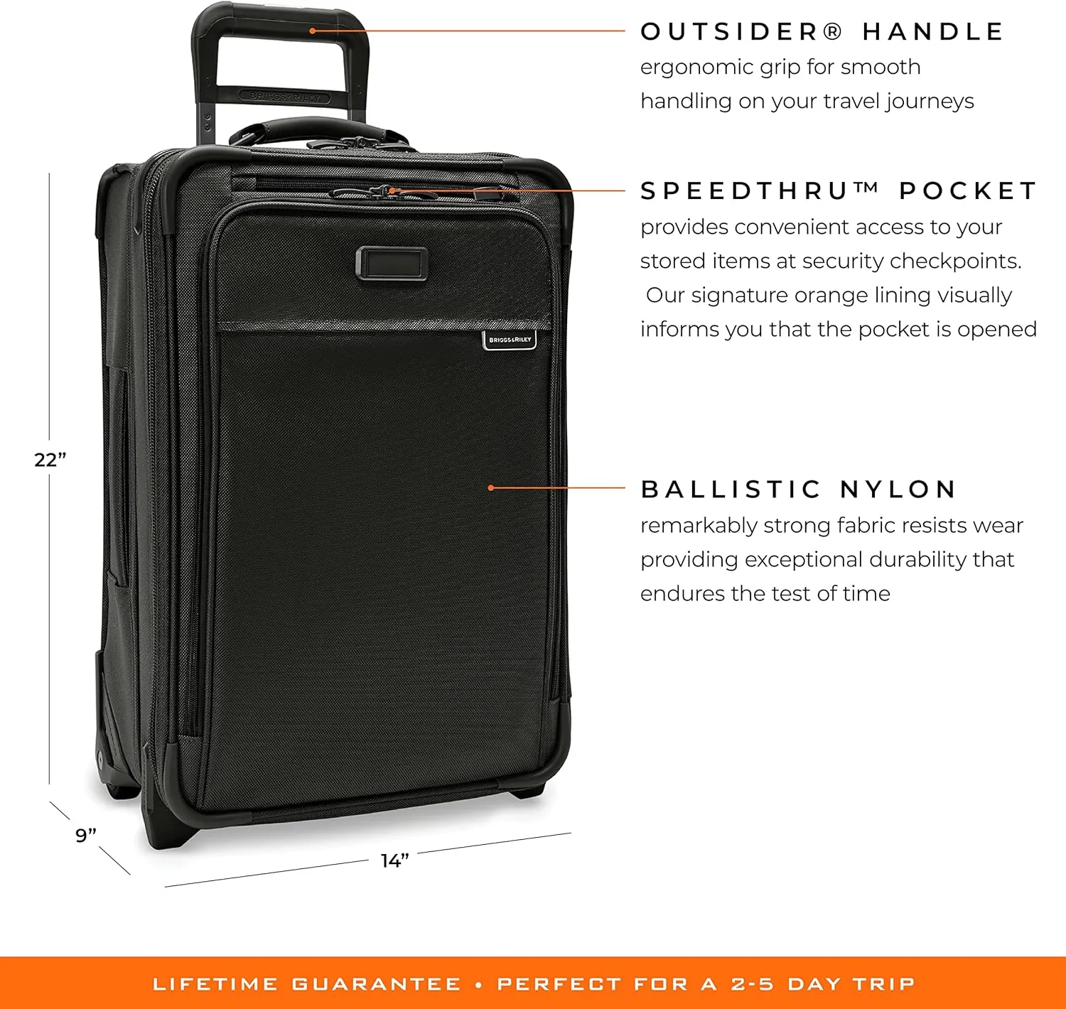 Briggs & Riley Essential 22" 2-Wheel Expandable Carry On - Luggage for Travel, Suitcases with Wheels, Softside Rolling Bag for Men & Women, Self-Repairing Zipper - Baseline Collection, Black