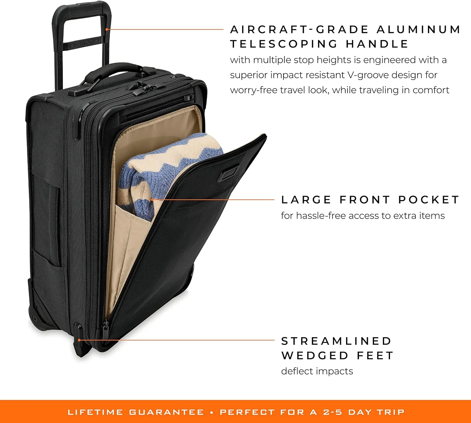 Briggs & Riley Essential 22" 2-Wheel Expandable Carry On - Luggage for Travel, Suitcases with Wheels, Softside Rolling Bag for Men & Women, Self-Repairing Zipper - Baseline Collection, Black