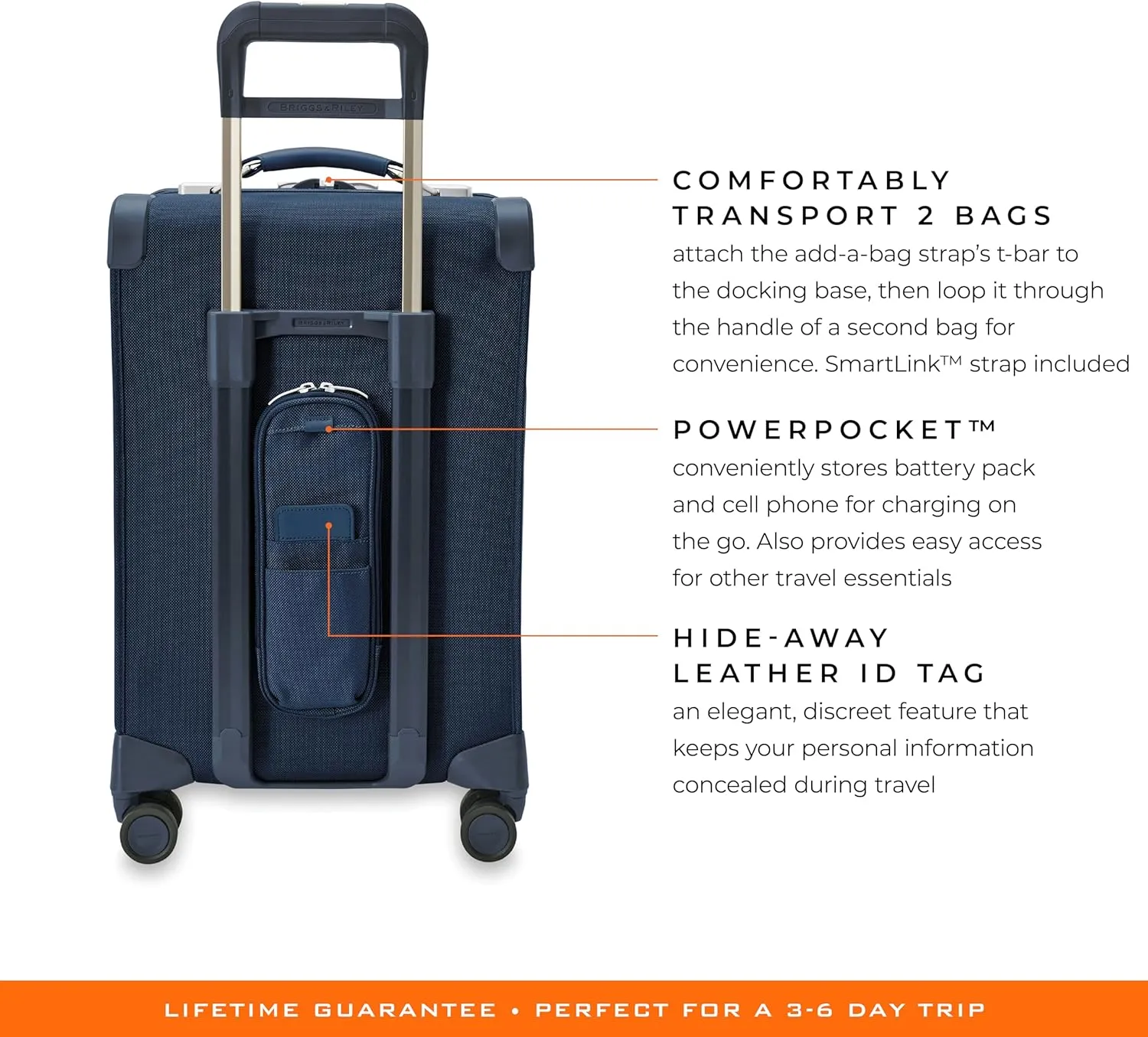 Briggs & Riley Essential 22" Carry On Expandable Spinner - Luggage for Travel, Suitcases with Wheels, Softside Rolling Bag for Men & Women, Self-Repairing Zipper - Baseline Collection, Navy