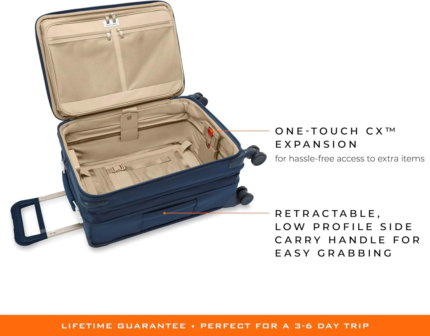 Briggs & Riley Essential 22" Carry On Expandable Spinner - Luggage for Travel, Suitcases with Wheels, Softside Rolling Bag for Men & Women, Self-Repairing Zipper - Baseline Collection, Navy