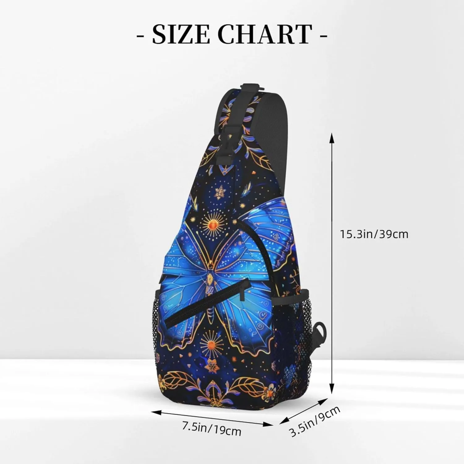 Brightly Butterfly with Ornate Border Flower Sling Backpack Crossbody Bag, Chest Bag Daypack for Outdoors Hiking Traveling