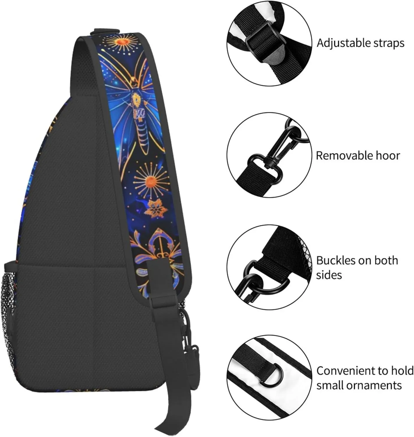 Brightly Butterfly with Ornate Border Flower Sling Backpack Crossbody Bag, Chest Bag Daypack for Outdoors Hiking Traveling
