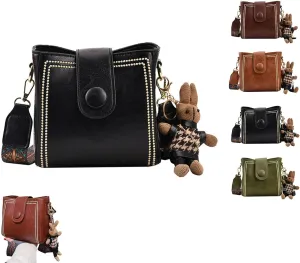Bucket Bag, Women's Vintage Bunny Charm Bucket Bag Convertible Shoulder Crossbody, Vintage Fashion
