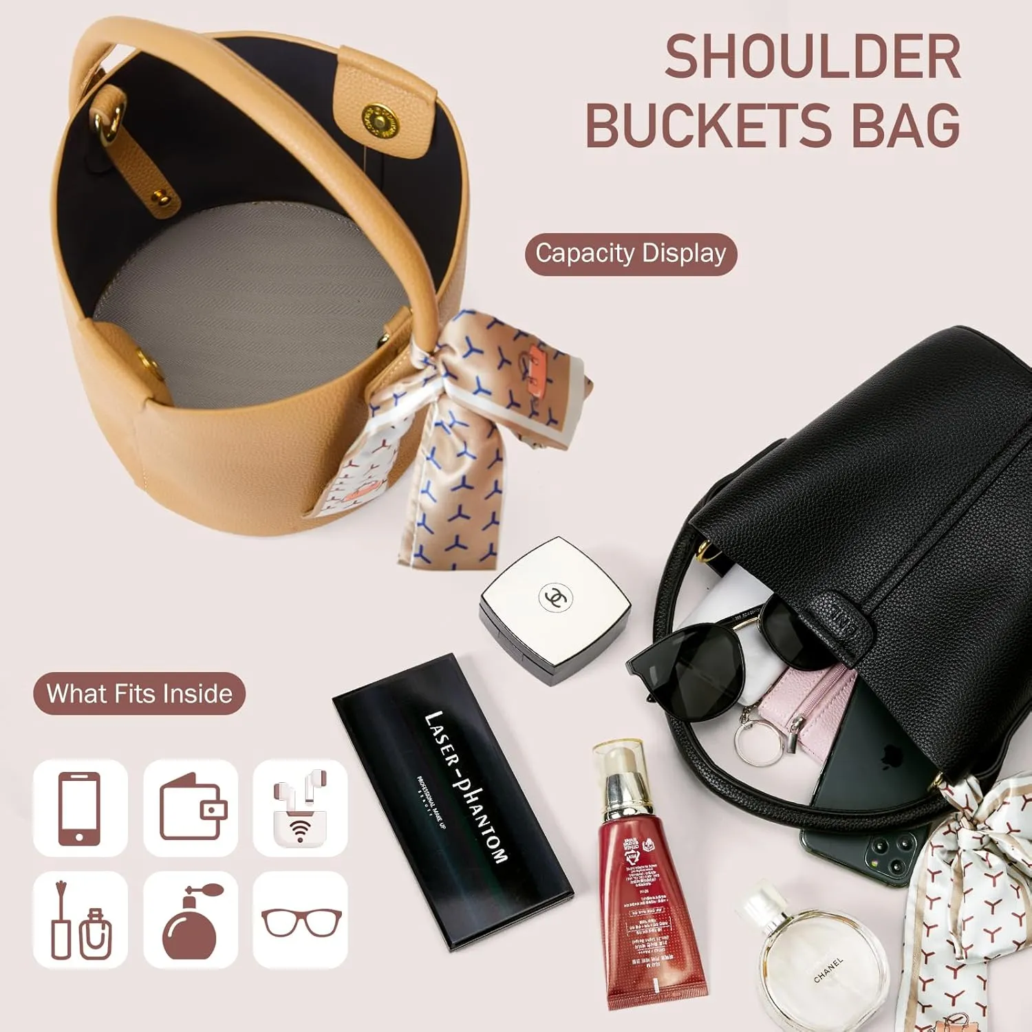Bucket Bags for Women, Vegan Leather SMALL Crossbody Bags, Trendy Top-handle purses with 2 Removable Shoulder Straps