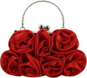 Buddy Women Rose Shaped Clutch Soft Satin Wristlet Handbag Wedding Party Purse