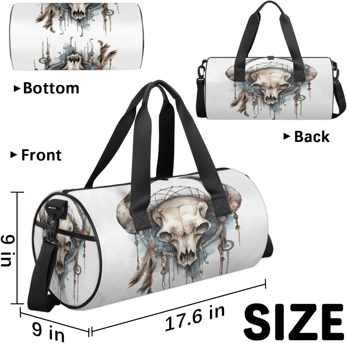 Bull head skulls Dance Bags Weekender Bags Sport Duffel Bag Carry on Overnight Bag for Men Women